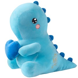 Crillop Sweet Romantic Dinosaur Stuffed Animal，Loving Soft Dino Plush Toys with Holding Heart for Valentine Day, Anniversary Birthday Gift for Her Girls Boys Girlfriend(Blue Loving Dinosaur 20 inch)