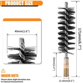 1Pc 40mm Round Tube Cylinder Bores Stainless Steel Wire Cleaning Brush 1.6''