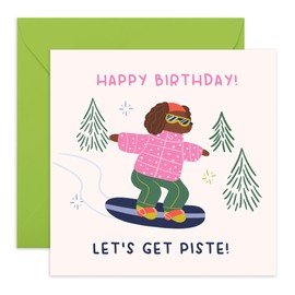 Skiing & Snowboarding Birthday Card – Let’s Get Piste! – Presents for Her, Him, Friends, Bestie, Colleagues, Coworkers, Women, Men, Family - Fun Winter Sports Theme - Comes with Stickers
