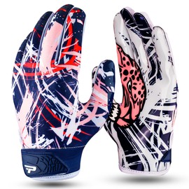 PLAYEUR Football Gloves with Ultra Tacky Silicone Palm Receiver Football Gloves Men Best Skin fit Stylish White Football Gloves for Greatest Game Experience (Large Youth)