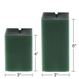 Girimax Green Ribbed Flameless Candles with Remote, Battery Operated LED Square Candles Φ 3" H 4" 6"