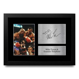 HWC Trading FR A4 Evander Holyfield & Mike Tyson Boxing Gifts Printed Signed Autograph Photo for Fans of Boxing Memorabilia - A4 Framed