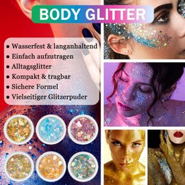 Chunky Glitter Crafts, 6 Colours Sequin Glitter Face, Glitter Powder Sequin Set, Festival Body Glitter Body Glitter for Face Nails Eyes Hair, Masquerade Party Glitter and Accessories (#01)