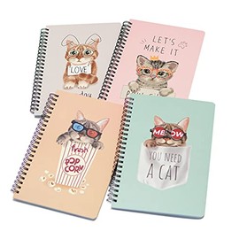 Spiral Notebook, 4 Pcs A5 Thick Cat Design Hardcover 8mm Ruled 4 Color 80 Sheets -160 Pages Journals for Study and Notes (Cat)
