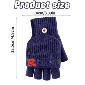 Cxryrzhe Kids Winter Gloves 10-14 Yrs for Boys Girls,Convertible Flip Top Gloves Cartoon Dark Blue R Thermal Knitted Gloves Knit Fingerless Gloves Warm Stretchy Mitten Cover