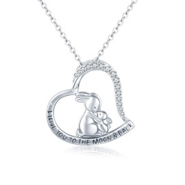 YEESIA Mum Rabbit Baby Rabbit Necklace Sterling Silver Mother Daughter Son Necklace Jewellery Gifts for Mother's Day I Love You to the Moon & Back Birther Day Eaters Day, Sterling Silver, Cubic
