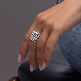 JEAN RACHEL JEWELRY 925 Sterling Silver Ring - Wide Multi Strand Rope & Bead Vintage Design - Hypoallergenic, Lead & Nickel Free Jewelry - Artisan Handcrafted Statement Rings for Women
