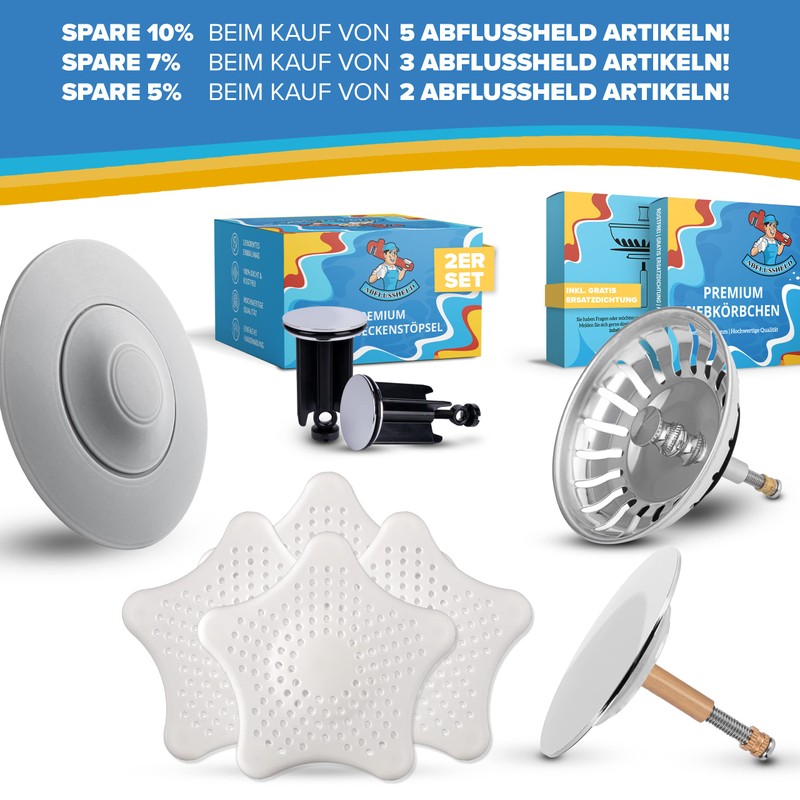 ABFLUSSHELD Bath Plug 72 mm - Bath Plug with Adjustable