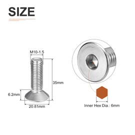 DTGN M10-1.5 x 35mm Flat Head Socket Cap Screws, 10 Pack 304 Stainless Steel Hex Socket Flat Head Screws, Full Thread, Countersunk Bolts