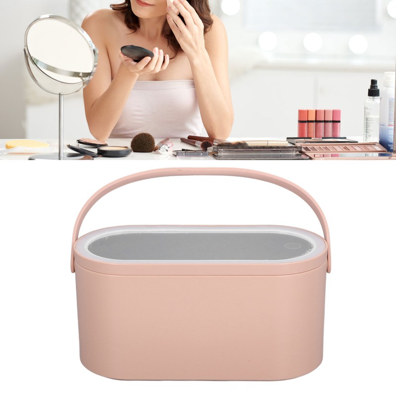 Makeup Case Rotatable Mirror Lid Dimmable LED Light Portable Cosmetic