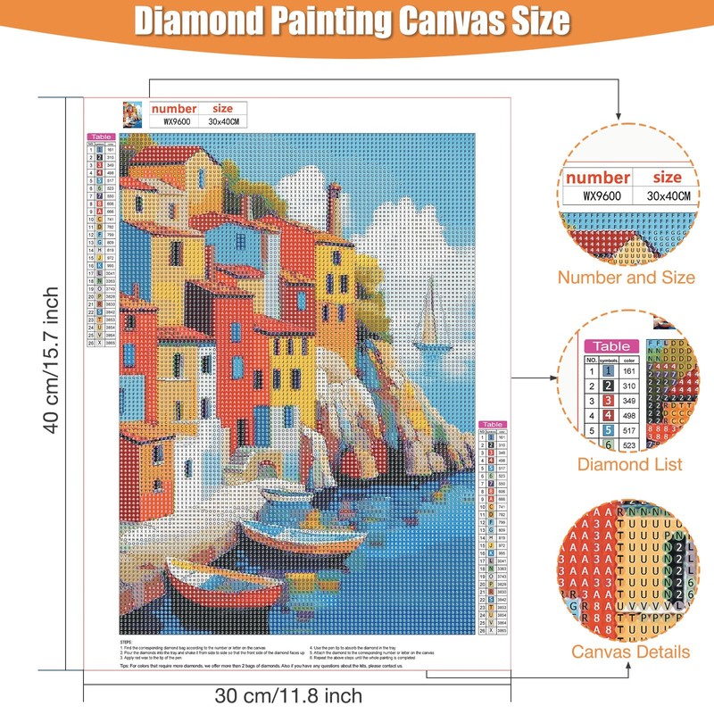 KEYIFA Diamond Painting Kits for Adults Italian Town, 5D DIY