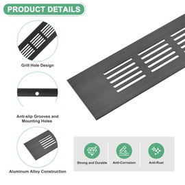 M METERXITY 1-Pack Door Vents for Interior Doors, 8 x 2 Inch/ 200 x 50mm Aluminum Alloy Ventilation Grille for Cabinet/Wardrobe/Shoe Cabinet, Rectangle Air Vent with 4 Screws [Black]