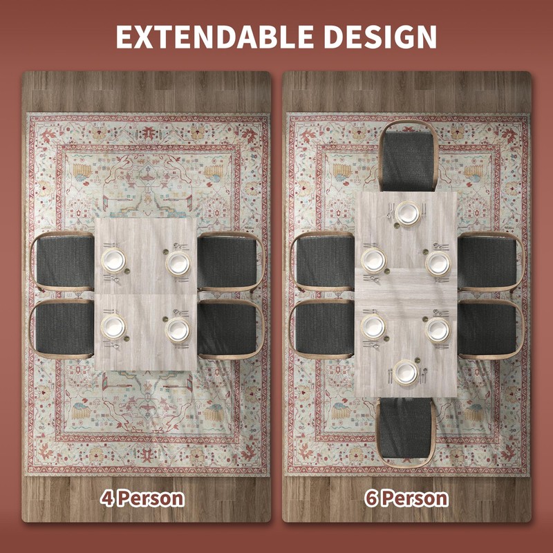 HOMCOM 63"-47" Expandable Dining Table for 4-6 People, Farmhouse Extendable