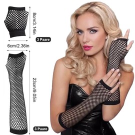 KUIZHEN Fishnet Gloves, 6 Pairs of Mesh Gloves, Long and Short, Women's Fingerless Gloves, Mesh Gloves for 80s Fancy Dress, Costume, Party, Deliveries, Black, black