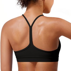 MIRITY Padded Y-Back Sports Bra for Women - Racerback Low Impact Spaghetti Strap for Yoga Workout Top Black