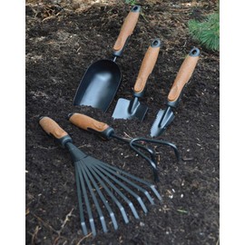Olmsted Forge Garden Tool Set, 5 Pieces, Heavy Duty Powder Coated Steel, Cork Handle