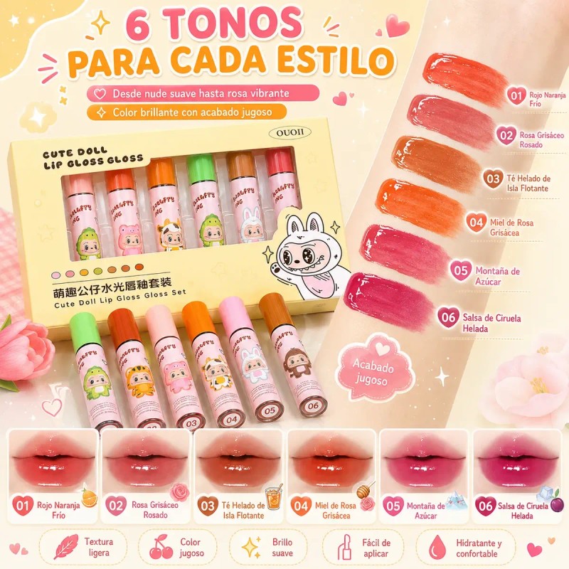 Set De 6 Brillos Labiales Hidratantes Con Acabado Espejo
