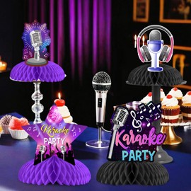 Wonmelody Karaoke-Tischdekoration, 8 Stück, Karaoke-Party, Waben-Mittelstücke, Karaoke-Party-Dekorationen, Rock-n-Roll-Musik, Babyparty-Dekorationen für Mikrofon, Musik, Geburtstag, Hochzeit