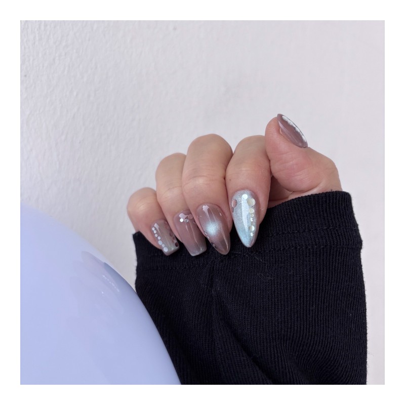 Circular glitter layer sequin magnetic handmade nail tip - Coffin