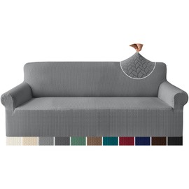 Granbest Premium Fashion Design Extra Large Sofa Covers 4 Seater, Anti-wrinkle Super Stretch Couch Cover, Oversized Furniture Slipcover for Living Room (4 Seater, Light Grey)