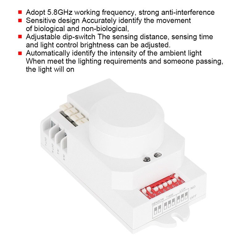 Smart 5.8GHz Microwave Radar Sensor Dial Adjustable Light Dip-Switch Indoor