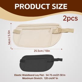 2 Stücke Flache Bauchtasche, Reise Bauchtasche Diebstahlsicher wasserdichte Flache Bauchtasche Geldgürtel mit RFID Blocker Anti-Diebstahl Festival Bumbag für Damen und Herren unter Kleidung tragbar