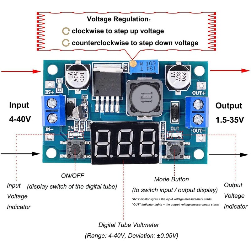 DUBEUYEW 2596S with LED Display Voltmeter Buck Converter DC-DC 4.0-40V