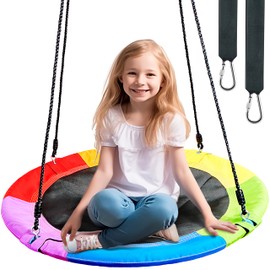 TURFEE 40" Saucer Tree Swing for Kids - 900Lb Weight Capacity, 900D Waterproof Oxford Fabric Platform Swing Seat with Adjustable Ropes for Kids Playground Outdoor Activity Backyard Fun (Rainbow)