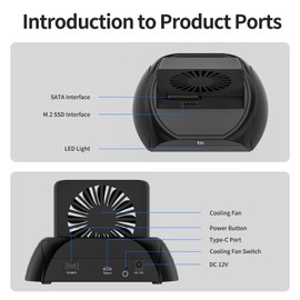 Hard Drive Docking Station, Pcie NVMe Adapter with Cooling Fan Superior Cooling Efficiency, External Hard Drive Reader Compatible with M.2 NVMe/SATA SSD & 2.5" and 3.5" SATA HDD SSD