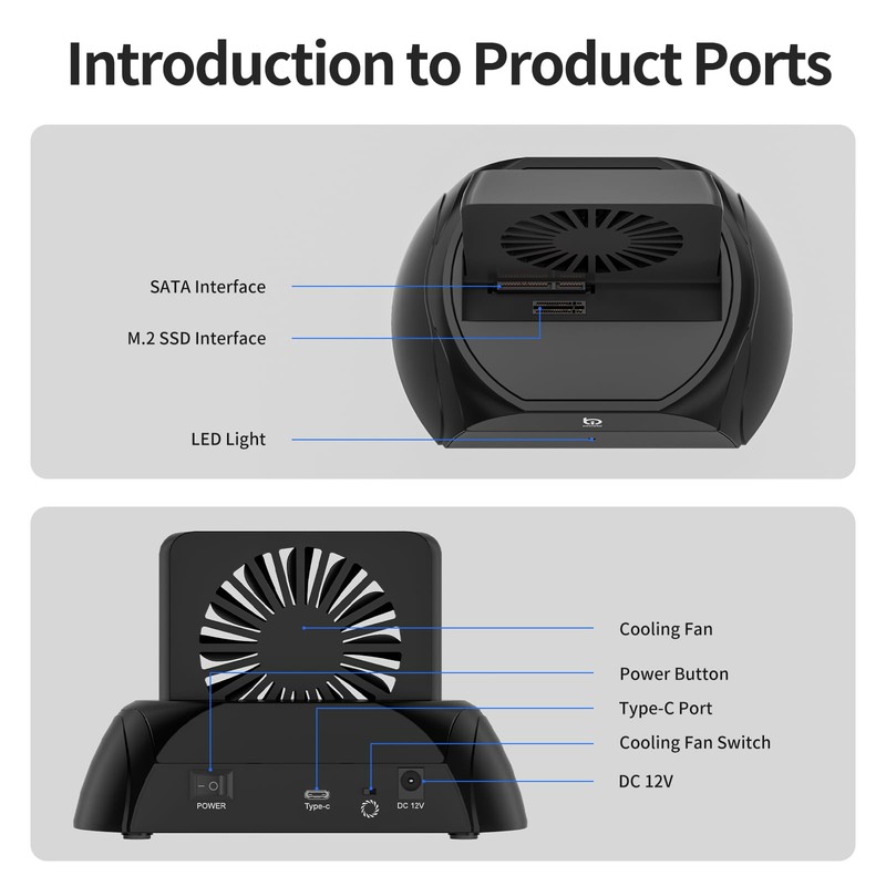 Hard Drive Docking Station, Pcie NVMe Adapter with Cooling Fan
