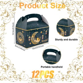 12pcs Ramadan Gift Box, Ramadan Mubarak Gift Box Foldable Paper Goodie Boxes for Presents Party Favor Boxes Eid Al Fitr Gift Boxes for Candy Goodies Gifts Muslim Party Supplies