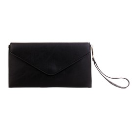 Wedmay Ladies Large Oversize Envelope Wristlet Strap Leather Evening Bag Prom Clutch Bag Purse For Women (F1460 Black)
