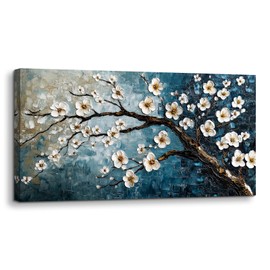 crmotu Large Wall Art for Living Room, Plum Blossom Tree Canvas Prints Paintings, Flowers Branch Room Decorations Artwork, Teal Blue Aesthetic Pictures Wall Decor for Bedroom Bathroom Office 30"X60"