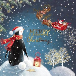 GBCC Charity Christmas Cards Pack of 6 - Charity Christmas Cards 2024 with Penguin and Santa's Sleigh Design - Eco-Friendly Xmas Cards Multipack with Envelopes