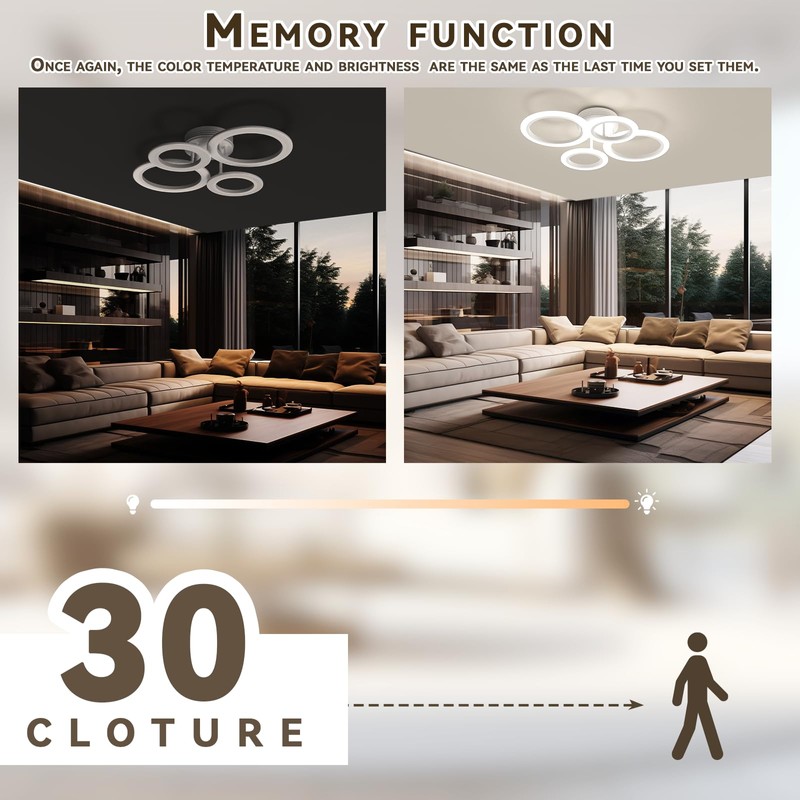 Modern Led Ceiling Light, 4 Rings Dimmable Lighting Fixture with