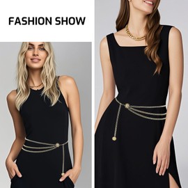 AzureRay Bauchkette Gold Mehrschichtig Metall, Verstellbare Bauchkette für Damen, Western Cowgirl Taillenkette für Jeans & Kleider, Elegant & Stylisch