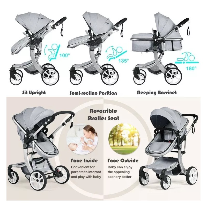 Costway 2-in-1 Foldable High Landscape Infant Stroller W/ Diaper Bag