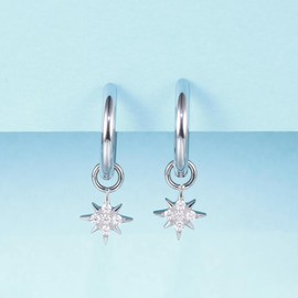 Limerencia Hypoallergenic Pure Titanium Post Lightweight Dangle Huggie Earrings for Women,Vertical Bar, Cross, Moon, Lightning,Dainty Earrings (Star CZ)