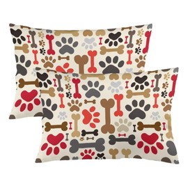 Dog Paw and Bone Throw Pillow Cover Queen Size Set of 2,Paws and Bones Paw Print Lumbar Pillow Case Decorative Standard Pillow Cases with Hidden Zipper Bed Cushion Covers for Sofa,Couch,20"x30"