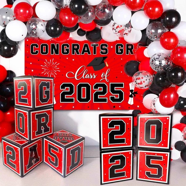 Amplov Graduation Decorations Class of 2025 – Black, Red &