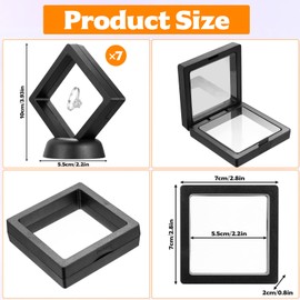 7 Pcs 3D Floating Display Frames with Transparent PE Film, Portable Jewelry Display for Rings, Earrings, Necklaces, Coins, and Stamp Storage with Round Base
