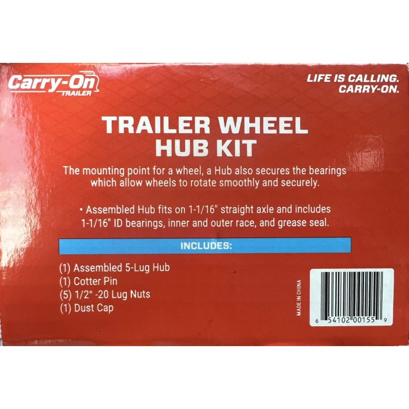 Carry-On Trailer 5-Bolt Hub Assembly with 1-1/16-In Bearings 1,250lb Weight