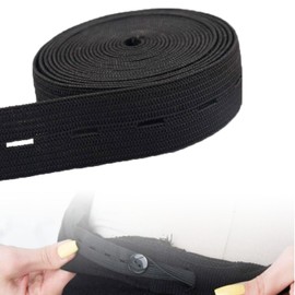 HSYTEK 30 m Elastic Band with Button Eyelets, 15 mm Wide Elastic Bands Sewing, Rubber Cord Elastic for Sewing for Trouser Buttonholes, Storage, Wigs, Crafts, Black