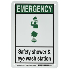 Brady 119210 Señal de emergencia con texto en inglés «Emergency» y «Estación de lavado de ojos», aluminio, 10 pulgadas de alto x 7 pulgadas de ancho, negro/verde/blanco