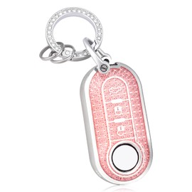 OFF WE GO Car Key Case Cover for Fiat 500 Lancia Ypslon Brava Bravo Cabrio Nuova Doblo Ducato Grande Punto Panda Key Box with Key Fob Key Cover Protective Housing, pink
