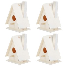 HERCHR 4Pcs DIY Bird House Kit,3.0x1.6x2.2inch Mini Wooden Birdhouses Unfinished Paintable Wooden DIY Birdhouse Kit DIY Wood Bird House Hanging Nest Ornament for Crafting, Creating and Decorating