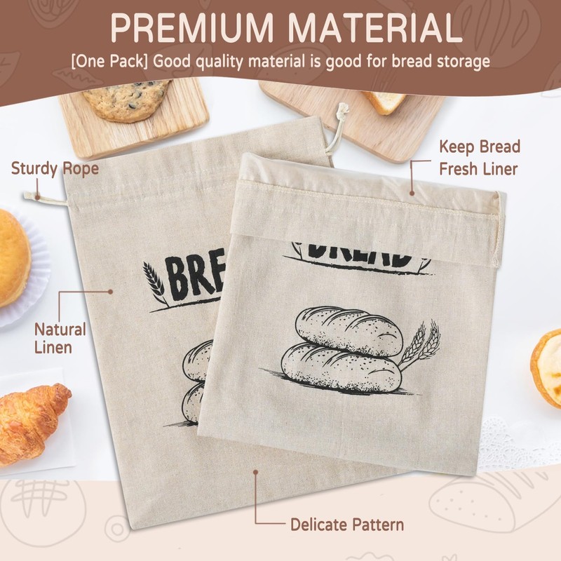 LeCorner Bread Bags for Homemade Bread, Linen Bread Bag Storage,