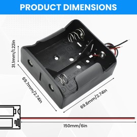 SDTC Tech 2-Pack 2 Slot D Cell Battery Holder 3V D Size Battery Case Box with Wire Leads