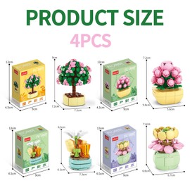 Succulent Flower Building Blocks Set, Smavles 4 Artificial Plants, Mini Plants for Adults Home Decor Botanical Collection Mother's Day Birthday Gifts Girls and Women (442 Piece)