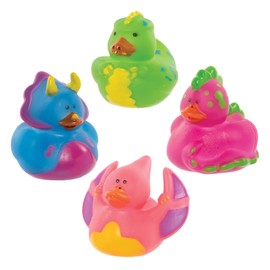 Baker Ross FE318 Dinosaur Rubber Duck Bath Toy - Pack of 8, Toy for Small, Party Bag Fillers and Bath Toys for Children